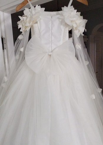 Beyaz Drapeli Kız Çocuk Abiye Elbise - Görsel 3