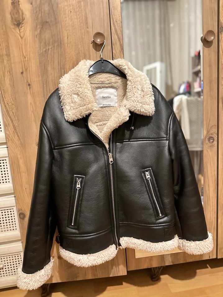 Bershka Kürk Detaylı Kahverengi Deri Kadın Ceket - Görsel 3