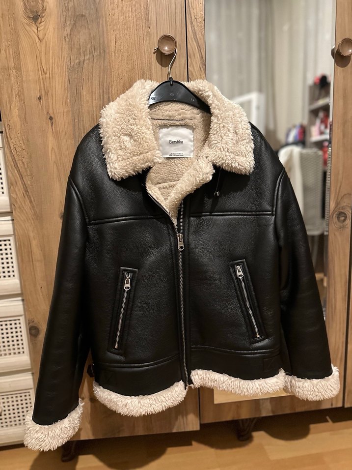 Bershka Kürk Detaylı Kahverengi Deri Kadın Ceket - Görsel 4