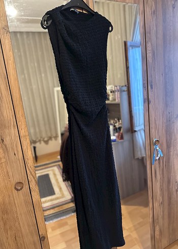 Zara Siyah Örme Kolsuz Uzun Keten Elbise - Görsel 2