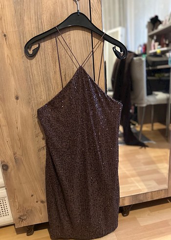 Pull bear Simli Kahverengi İnce Askılı Midi Abiye Elbise - Görsel 2