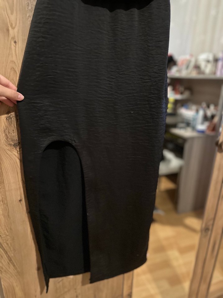 Siyah V Yaka Drapeli Uzun Abiye Elbise - Görsel 3