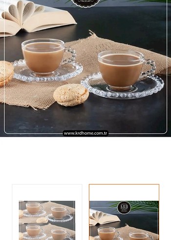 Bej Renkli Cam Çay Fincanı ve Tabak Seti - Görsel 2