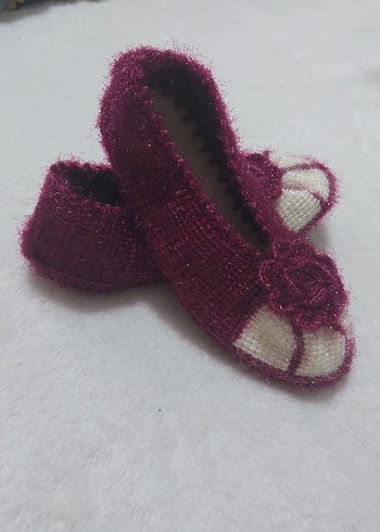 mor Örgü Kadın Ev Terliği - Görsel 2