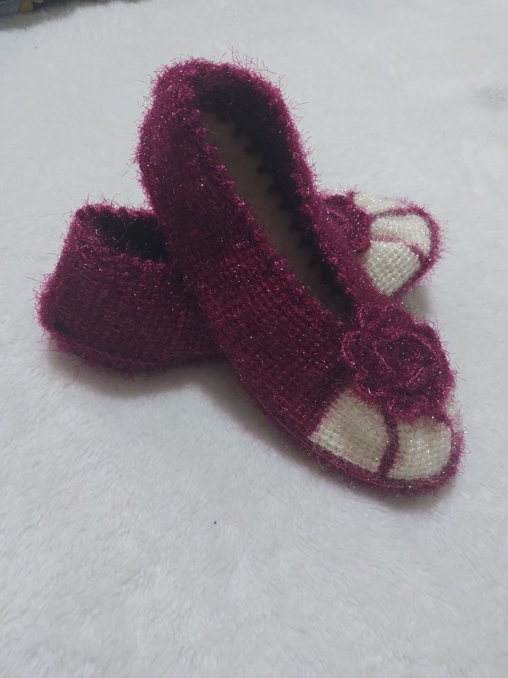 mor Örgü Kadın Ev Terliği - Görsel 2