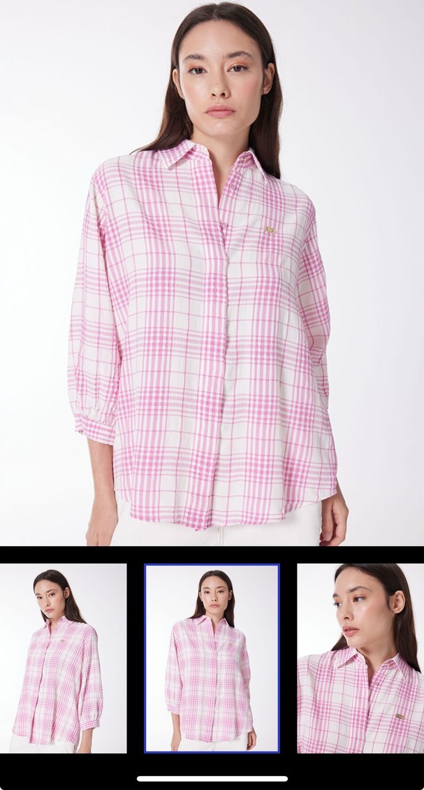 Polo Pembe Ekose Desenli Uzun Kollu Gömlek - Görsel 4