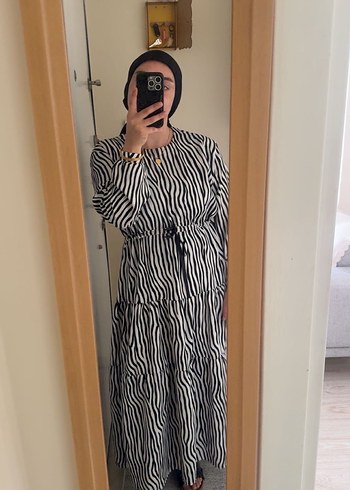 Zebra Desenli Uzun Kadın Elbise