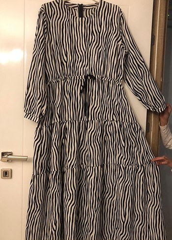 Zebra Desenli Uzun Kadın Elbise
