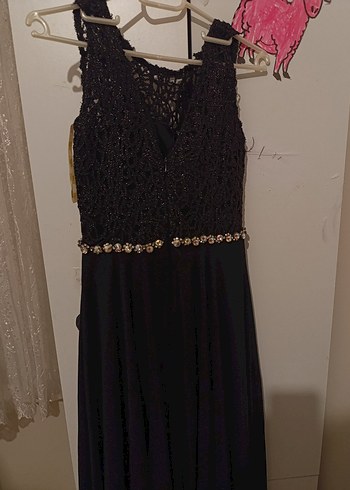 siyah Boncuk İşlemeli Siyah Uzun Kadın Abiye Elbise - Görsel 4