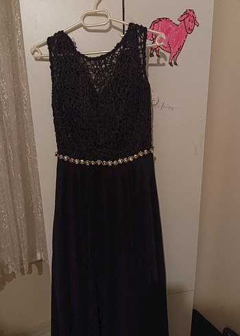 siyah Boncuk İşlemeli Siyah Uzun Kadın Abiye Elbise - Görsel 3