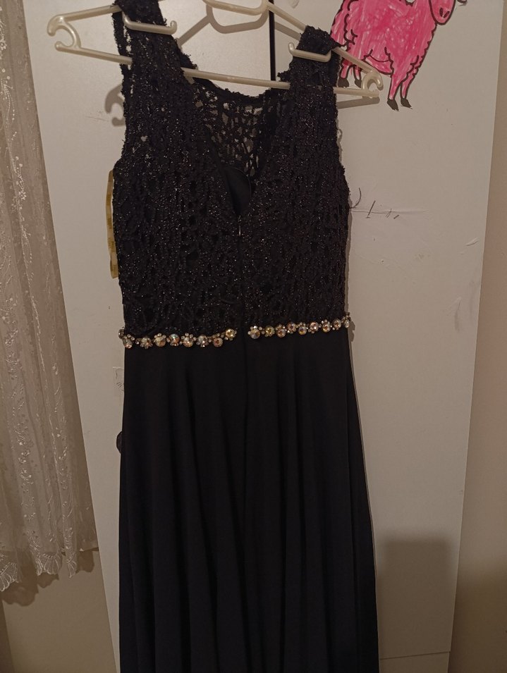 siyah Boncuk İşlemeli Siyah Uzun Kadın Abiye Elbise - Görsel 4