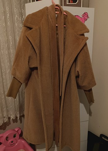 kaban  Bej Kadın Uzun Kürklü Rahat Kaban - Görsel 3