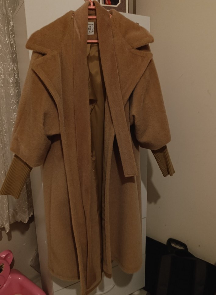 kaban  Bej Kadın Uzun Kürklü Rahat Kaban - Görsel 2