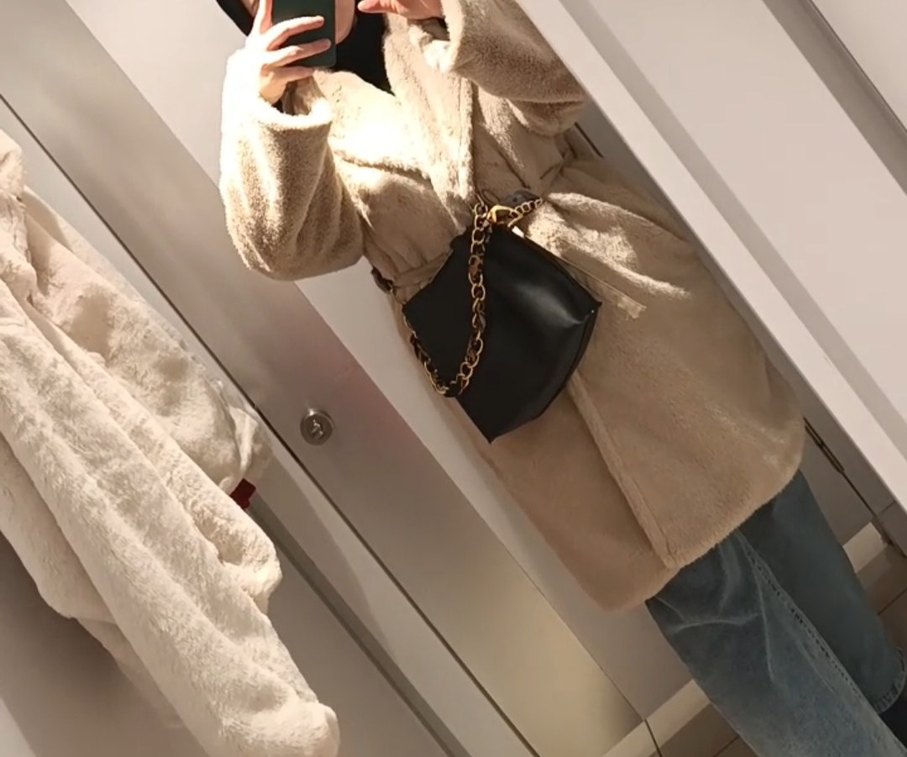 kürk   Bej Uzun Kadın Kaban - Görsel 4