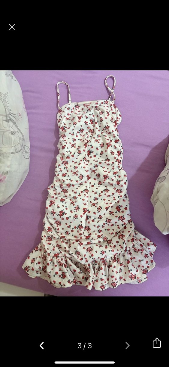 Çiçek Desenli İnce Askılı Mini elbise - Görsel 3