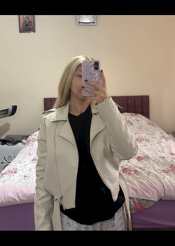 Beyaz Deri Kadın Ceket - Görsel 2