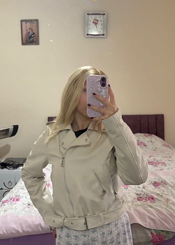 Beyaz Deri Kadın Ceket - Görsel 3