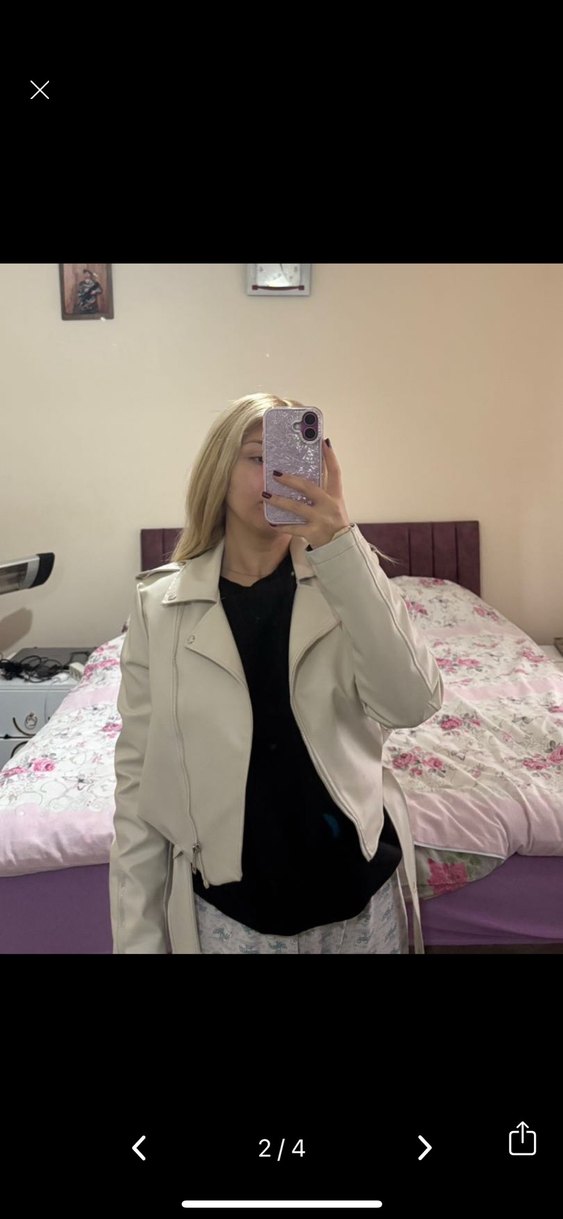 Beyaz Deri Kadın Ceket - Görsel 2