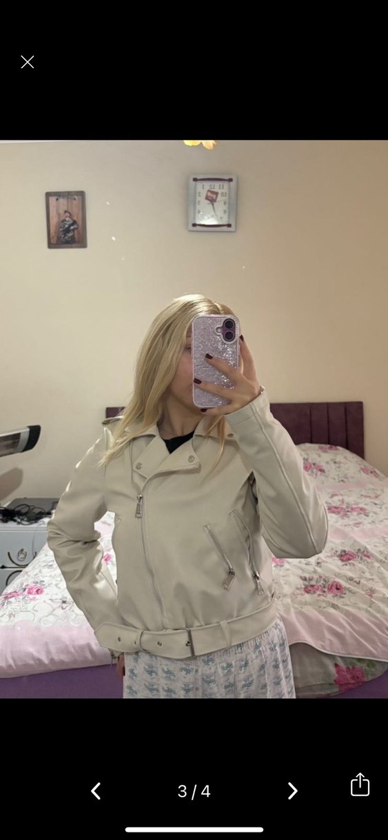 Beyaz Deri Kadın Ceket - Görsel 3