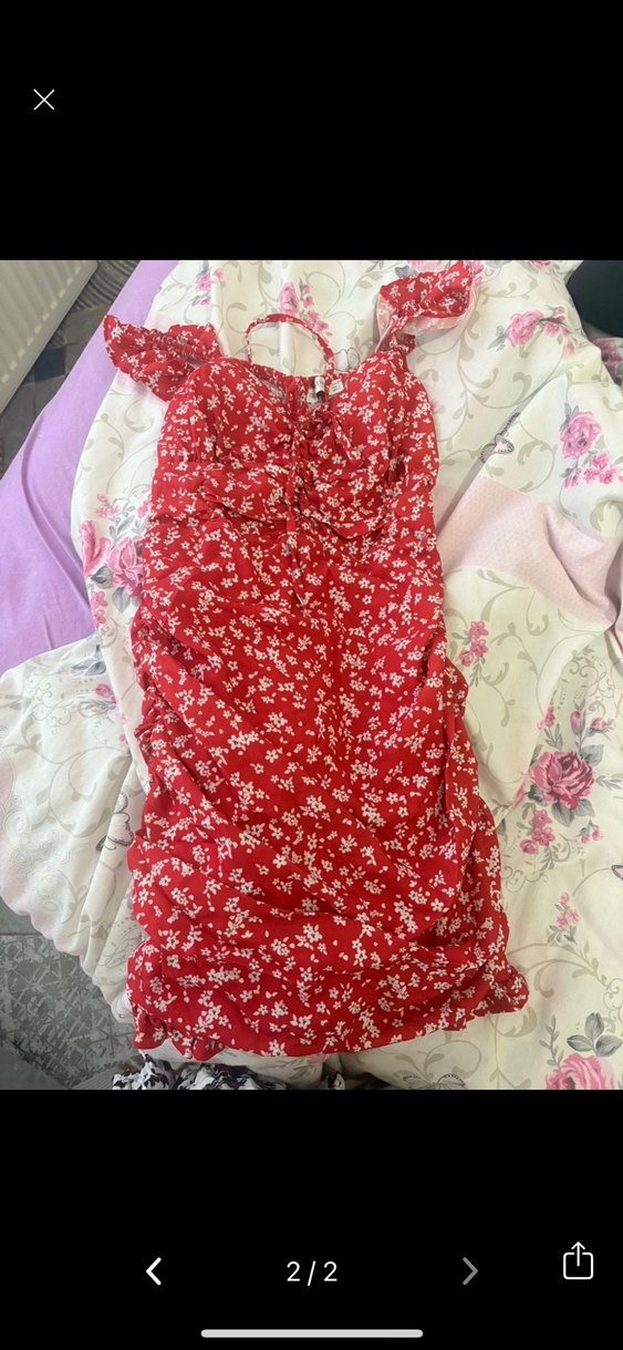 Kırmızı Fırfırlı Mini Elbise - Görsel 2