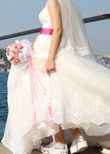 V Yaka A Kesim uzun Gelinlik - Görsel 2