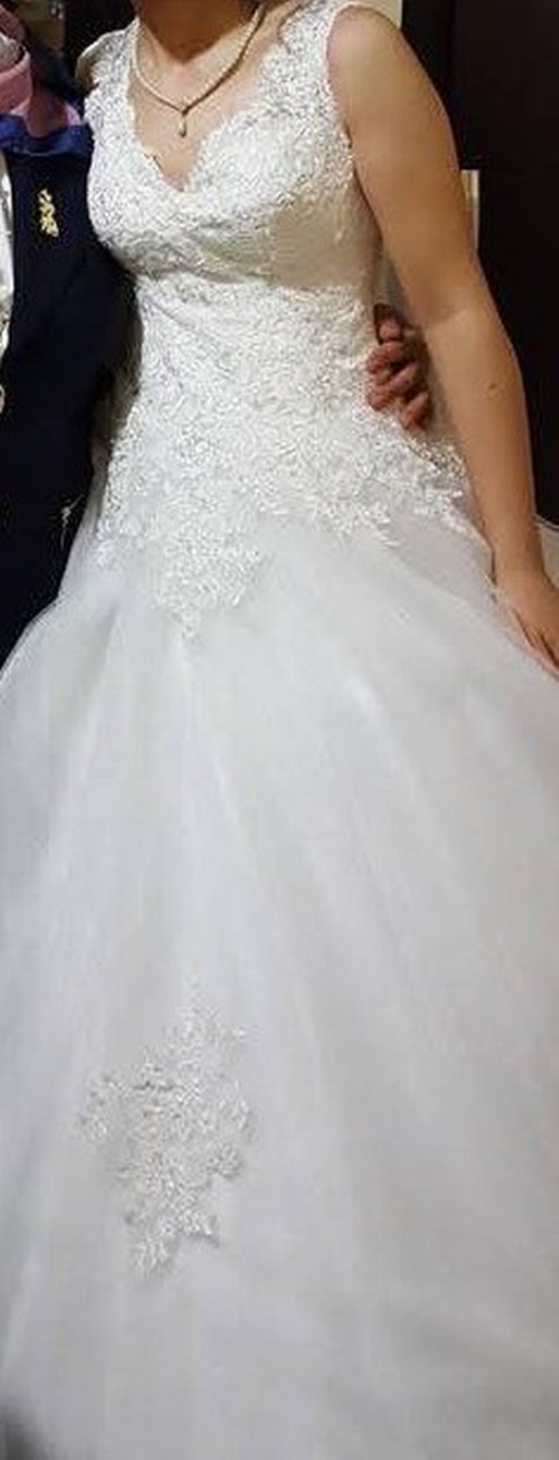 V Yaka A Kesim uzun Gelinlik - Görsel 3