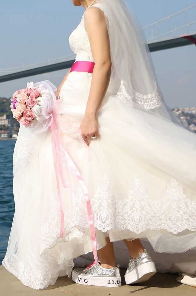 V Yaka A Kesim uzun Gelinlik - Görsel 2