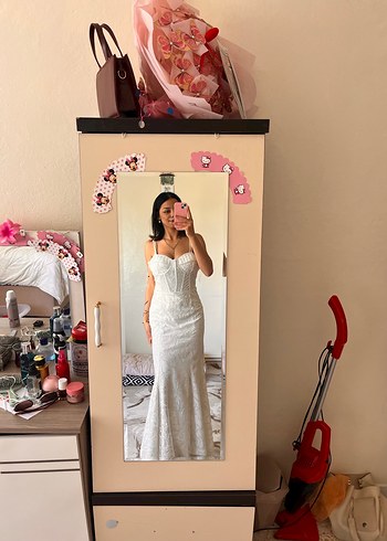 Straplez Beyaz Bohem Tarz Gelinlik - Görsel 3