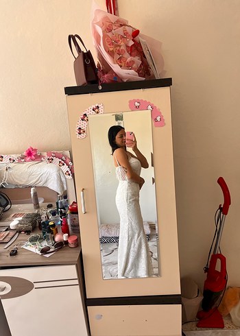 Straplez Beyaz Bohem Tarz Gelinlik - Görsel 2