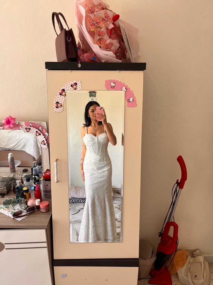 Straplez Beyaz Bohem Tarz Gelinlik - Görsel 3