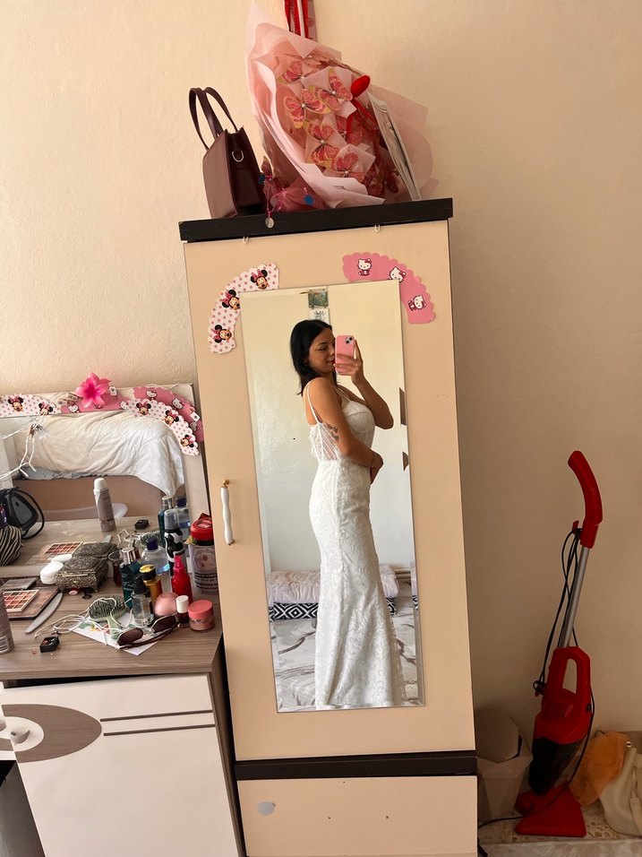 Straplez Beyaz Bohem Tarz Gelinlik - Görsel 2