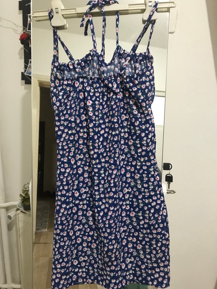 Çiçek Desenli İp Askılı Mini elbise - Görsel 2