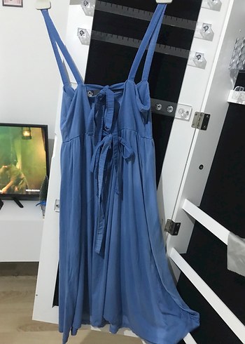 Mavi Askılı Midi Denim Elbise - Görsel 2