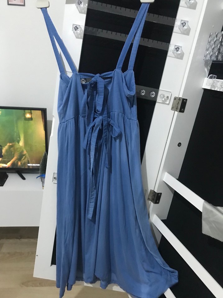 Mavi Askılı Midi Denim Elbise - Görsel 2