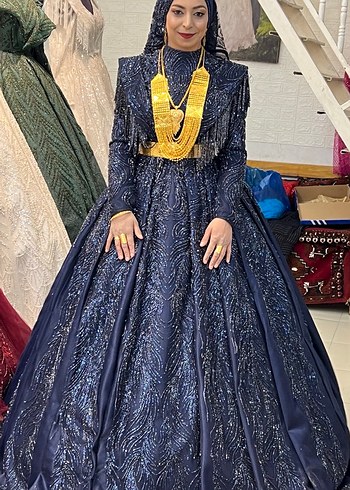 Uzun Kollu, Yüksek Yakalı Parıltılı Kadın Abiye - Görsel 5