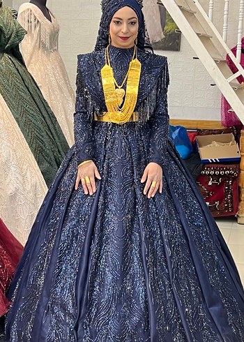 Uzun Kollu, Yüksek Yakalı Parıltılı Kadın Abiye - Görsel 4