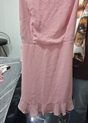 Kırmızı Drapeli Midi Straplez Elbise - Görsel 3