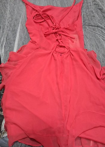 Kırmızı Drapeli Midi Straplez Elbise - Görsel 2