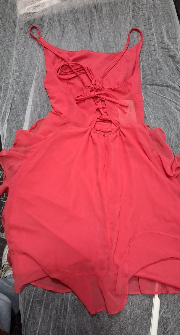 Kırmızı Drapeli Midi Straplez Elbise - Görsel 2