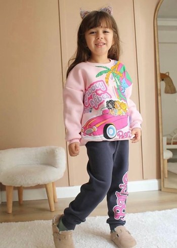 4-5 Yaş Üç İplik Şardonlu Barbie Eşofman Takım - Görsel 2