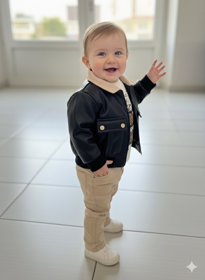 1 Yaş Deri Ceket Üçlü Takım - Görsel 2