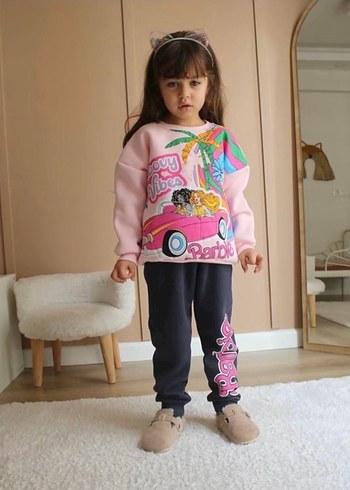 9-10 Yaş Üç İplik Şardonlu Barbie Eşofman Takımı - Görsel 2