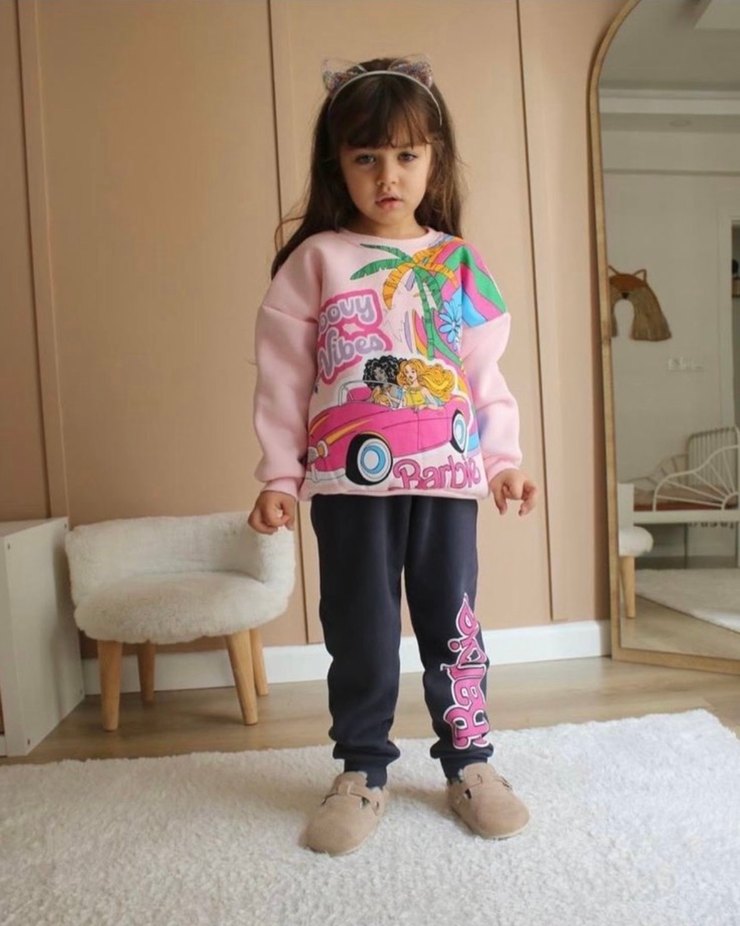 9-10 Yaş Üç İplik Şardonlu Barbie Eşofman Takımı - Görsel 2