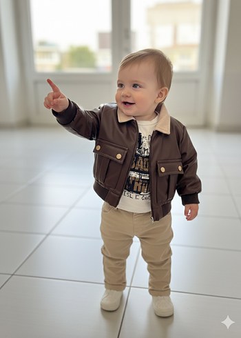 1 Yaş Deri Ceketli Üçlü Takım - Görsel 2