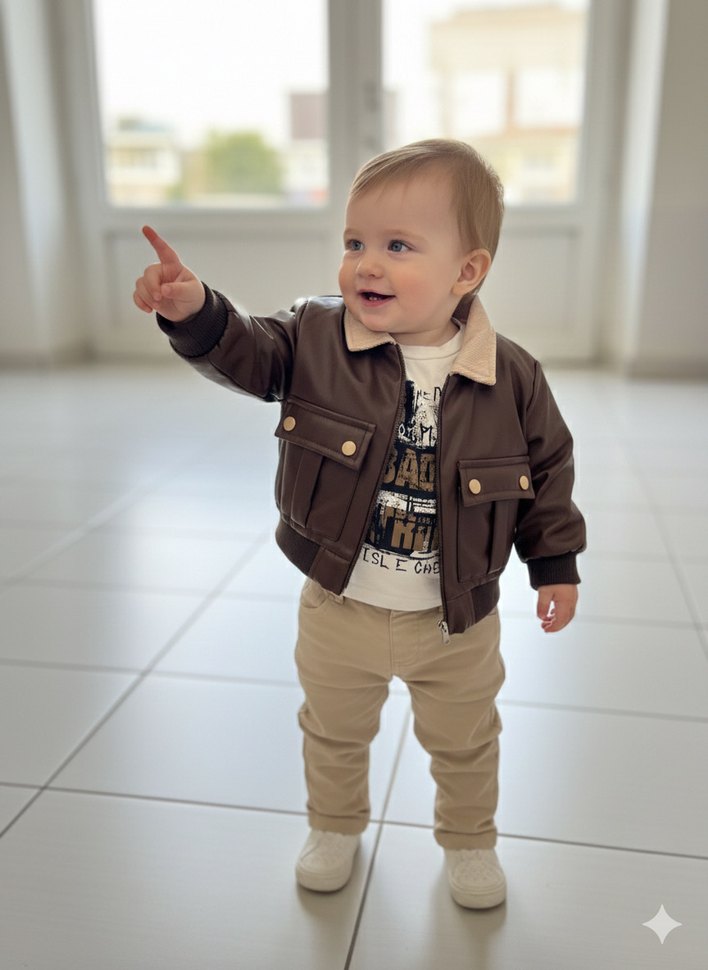 1 Yaş Deri Ceketli Üçlü Takım - Görsel 2