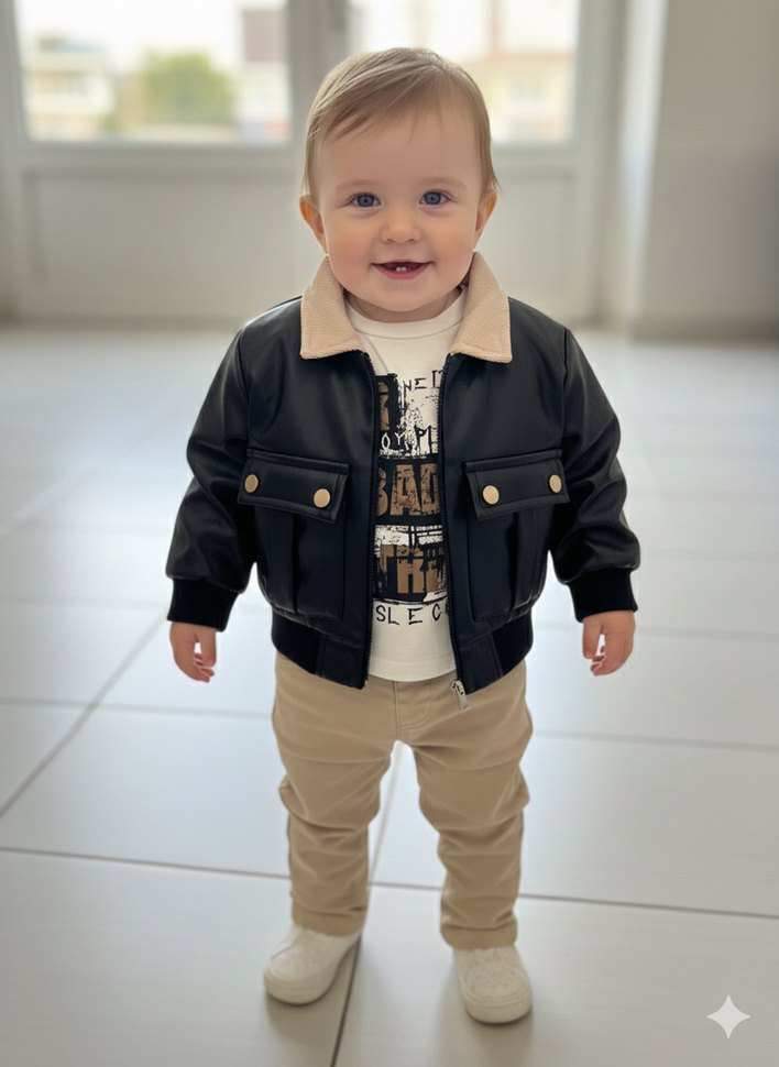 2 Yaş Deri Ceket Üçlü Takım - Görsel 2