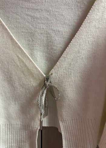 Beyaz V Yaka Örgü Salaş Hırka - Görsel 3