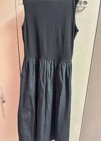Siyah Kolsuz Midi Keten Elbise - Görsel 4