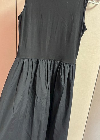 Siyah Kolsuz Midi Keten Elbise - Görsel 3