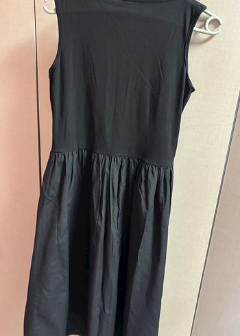 Siyah Kolsuz Midi Keten Elbise - Görsel 2